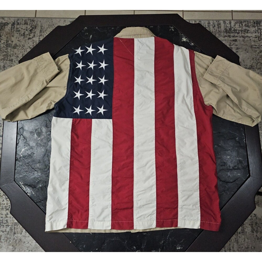 Vintage Tommy Jeans American Flag Shirt Mens L Hilfiger USA Americana Colorblock